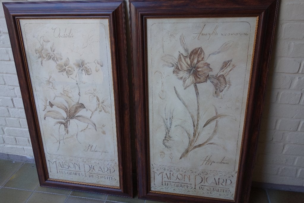 TWEE KADER MET TEKENINGEN 114 CM X 65 CM ZIE F.DE VILLENEUWE, Antiek en Kunst, Ophalen, Tekening, Gesigneerd