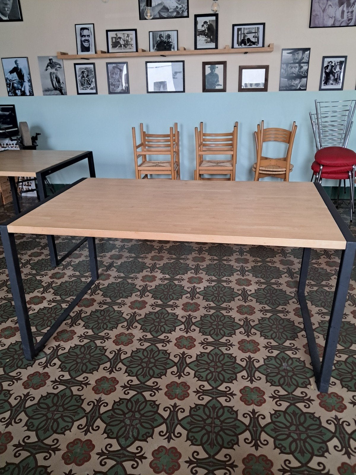 Table chêne et pieds acier 1,5 m sur 90, Eikenhout