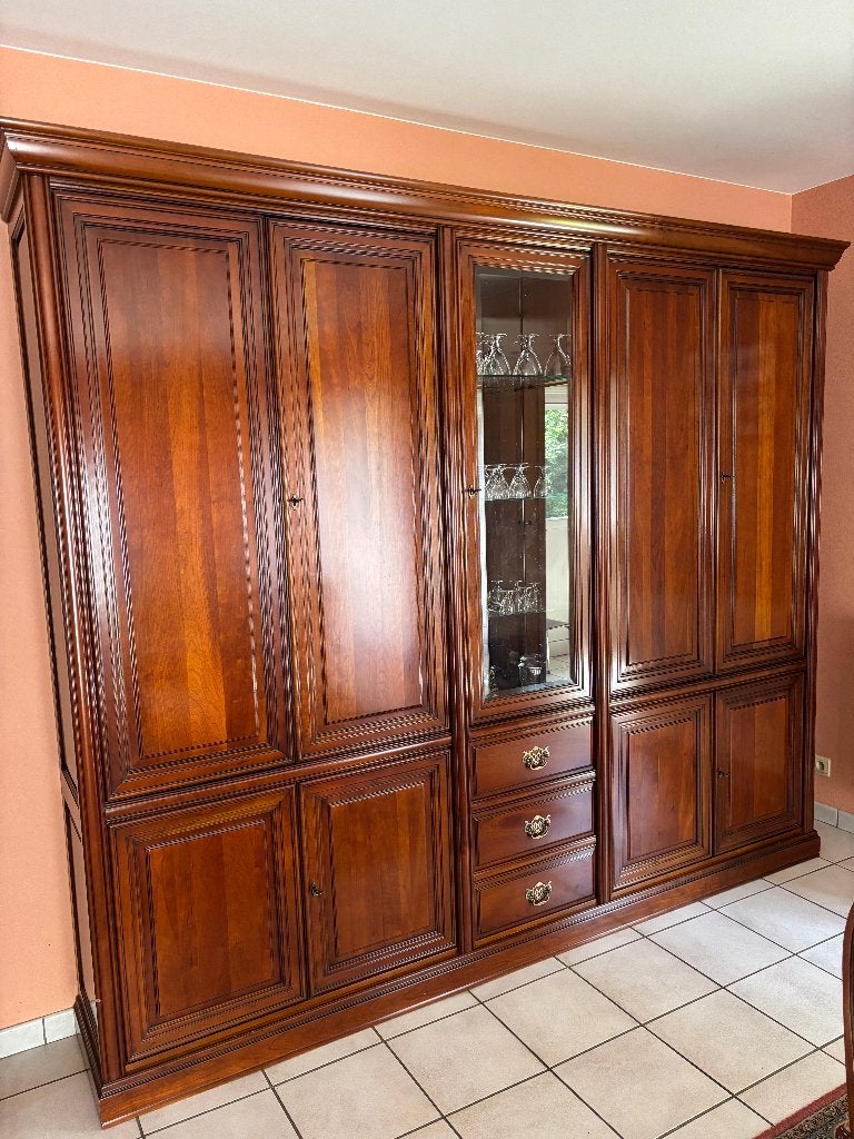 'Prestige' wandkast in kersenhout als nieuw!, Ophalen, Glas, 250 tot 300 cm, Met deur(en)