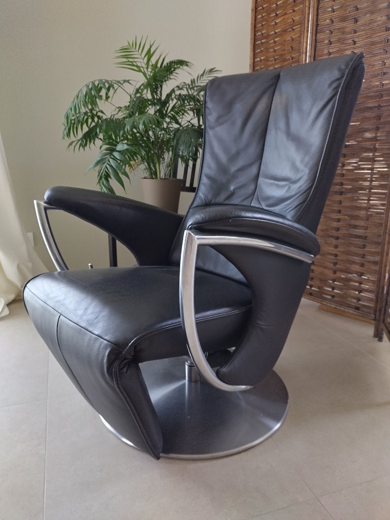 zwart lederen relaxzetel, Modern design, Moins de 75 cm, Enlèvement, Utilisé