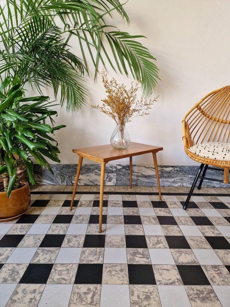 Vintage midcentury bijzettafeltje | tafeltje | sidetable, Enlèvement, Utilisé, Bois, Vintage