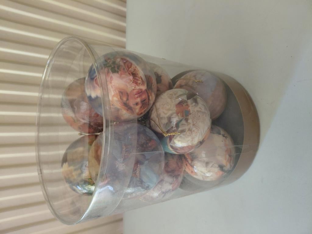 Kerstballen met foto van engelen 12 stuks, Ophalen of Verzenden, Zo goed als nieuw