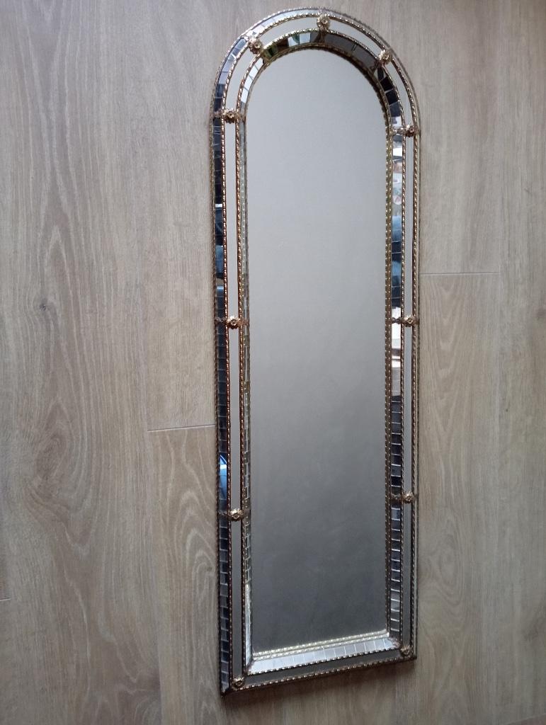 Vintage wandspiegel met ingelegde glasdetails - Art Deco, Huis en Inrichting, 100 tot 150 cm, Ophalen of Verzenden, Zo goed als nieuw