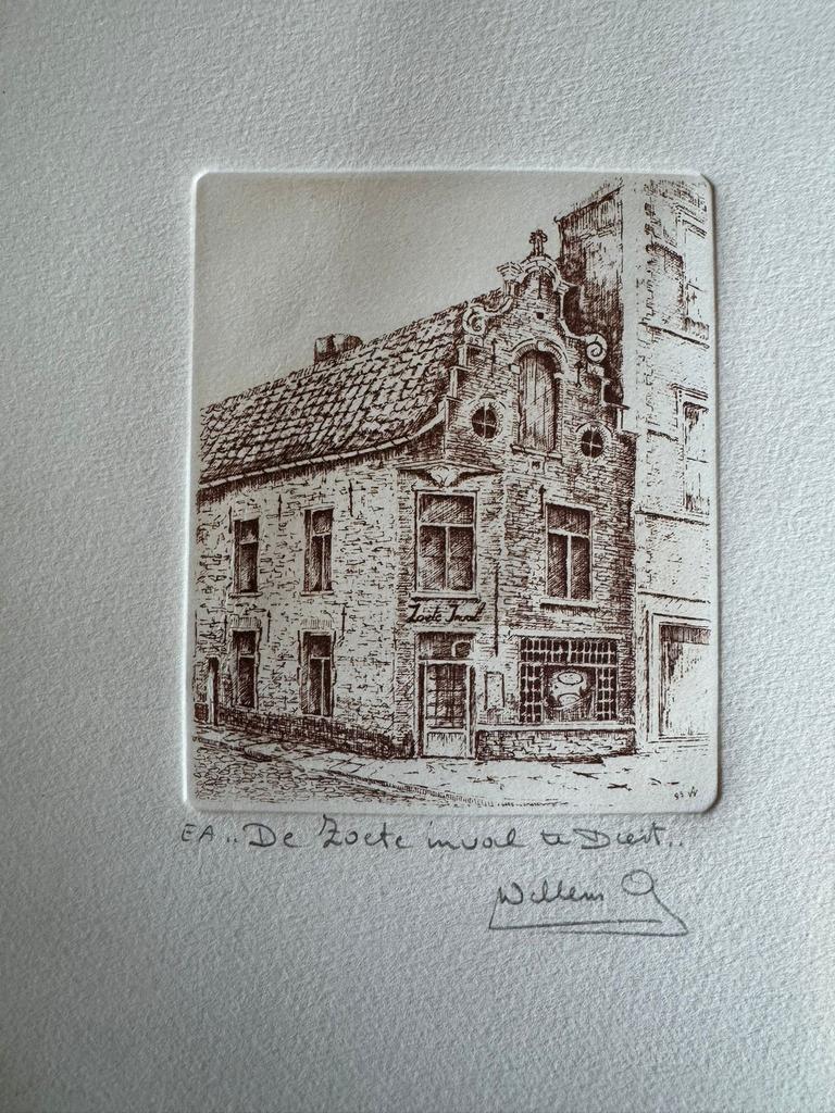 Pentekening André Wellens ‘De Zoete Inval’ Diest, Antiek en Kunst, Ophalen of Verzenden