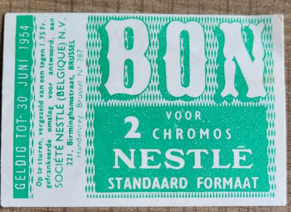 Oude bon voor Chromo's Nestlé (1954), Enlèvement ou Envoi, Gravure, Comme neuf, 1940 à 1960
