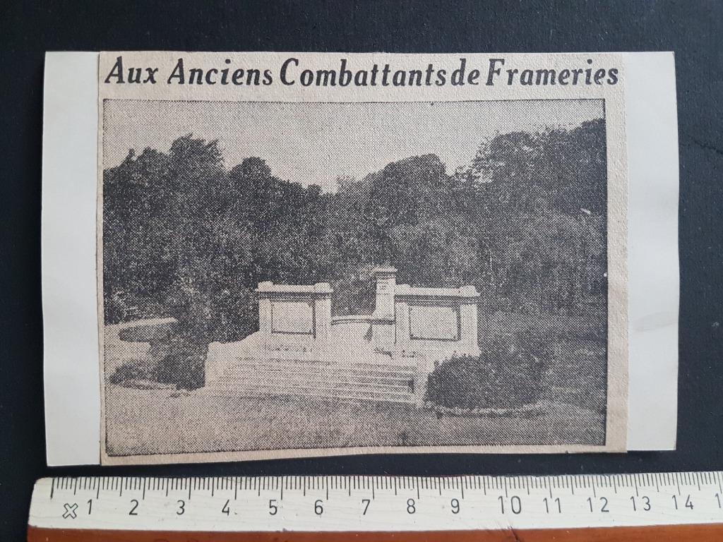 Coupure : Frameries Aux Anciens Combattants Monument, Collections, Objets militaires | Général, Envoi, Armée de terre, Photo ou Poster