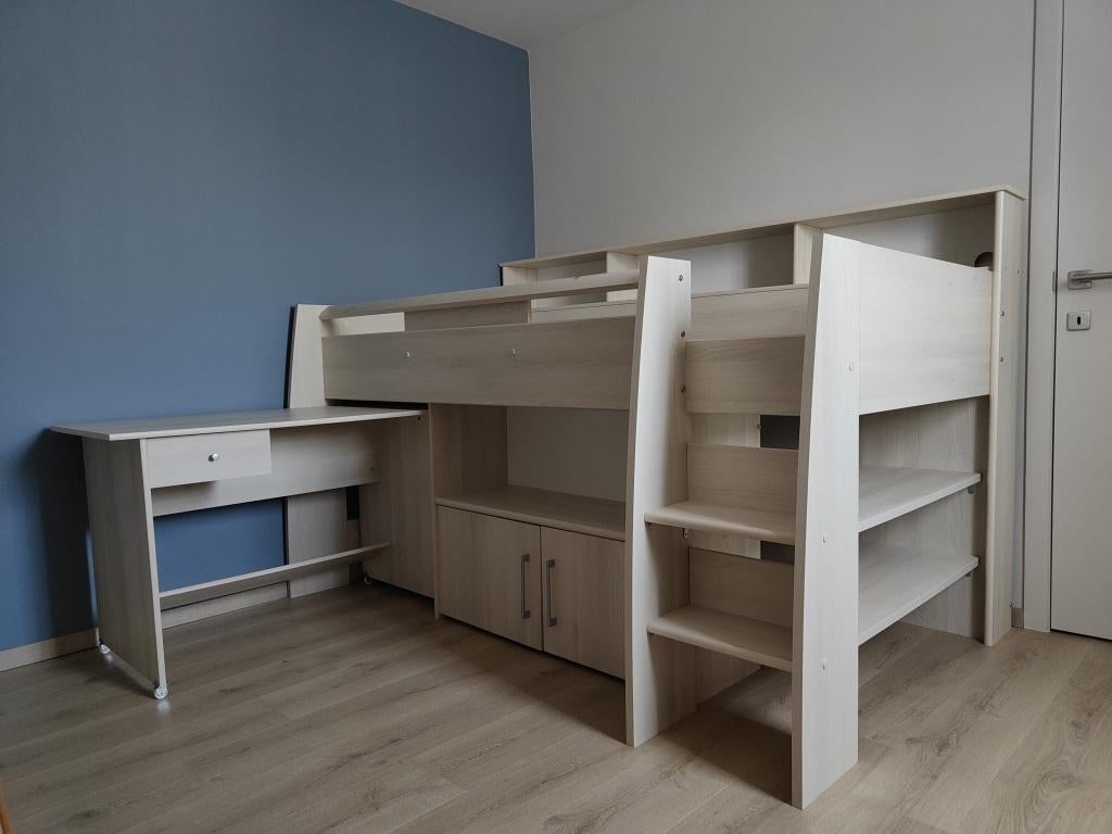 Hoogslaper met bureau en opbergruimte, Ophalen, Hoogslaper, Eenpersoons, 210 cm