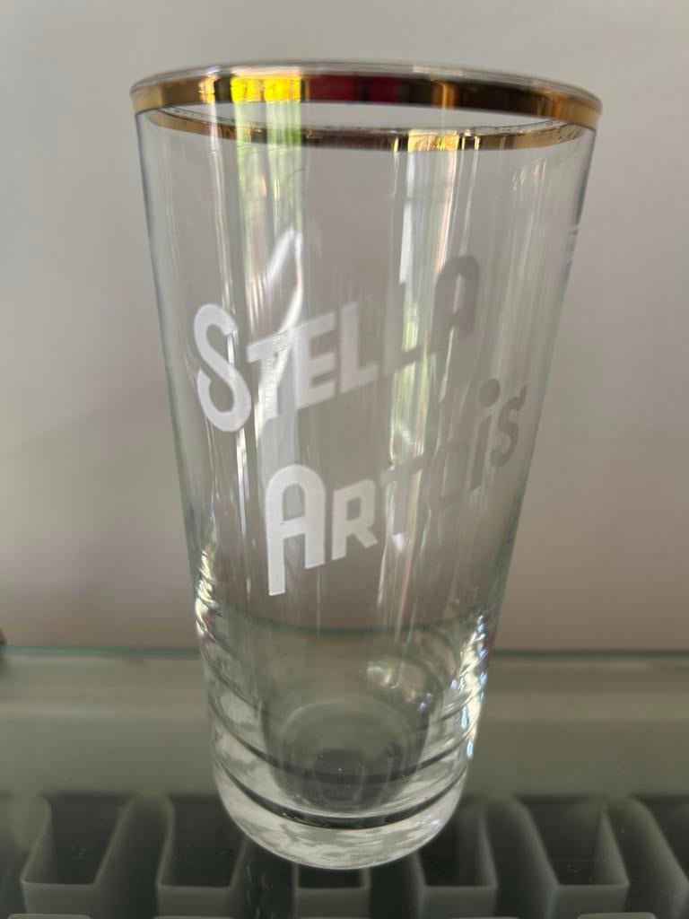 Vintage Bierglas Stella Artois met gouden rand, Ophalen, Zo goed als nieuw, Stella Artois