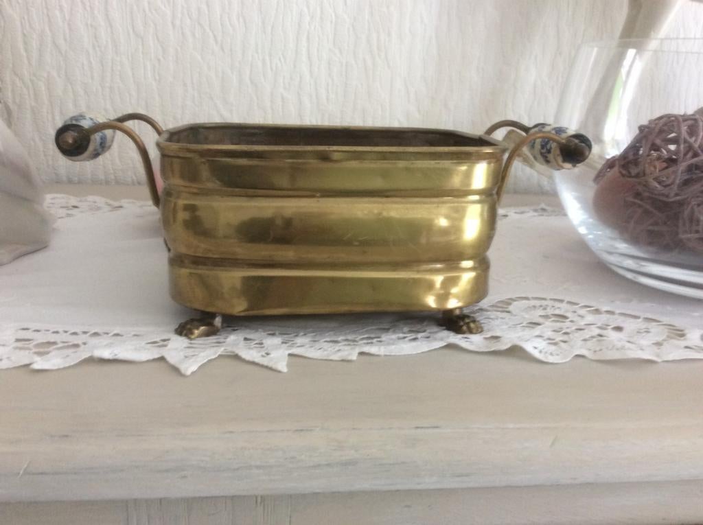 Koperen pot met handvaten in porselein, Ophalen of Verzenden, Koper