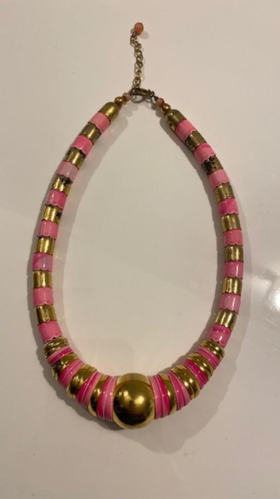 Roze-goudkleurige halsketting, Bijoux, Sacs & Beauté, Colliers, Enlèvement ou Envoi, Utilisé, Rose, Synthétique
