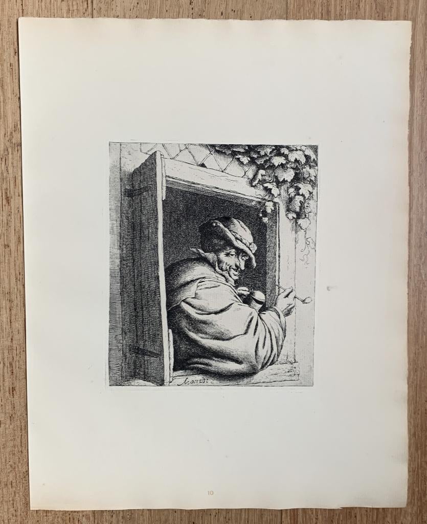 Ets Adriaan Van Ostade "Roker in het venster" 1923, Antiek en Kunst, Ophalen of Verzenden