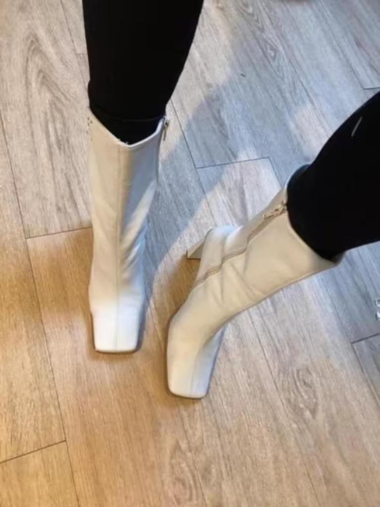 Nouvelles bottes à talons carrés en cuir blanc, taille 37, l, Neuf, Blanc, Bottes hautes, Envoi