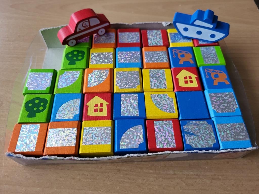 Houten bouwblokjes stad/haven, Heros-Toys, 35-delig, Kinderen en Baby's, Ophalen, Zo goed als nieuw, Bouwen