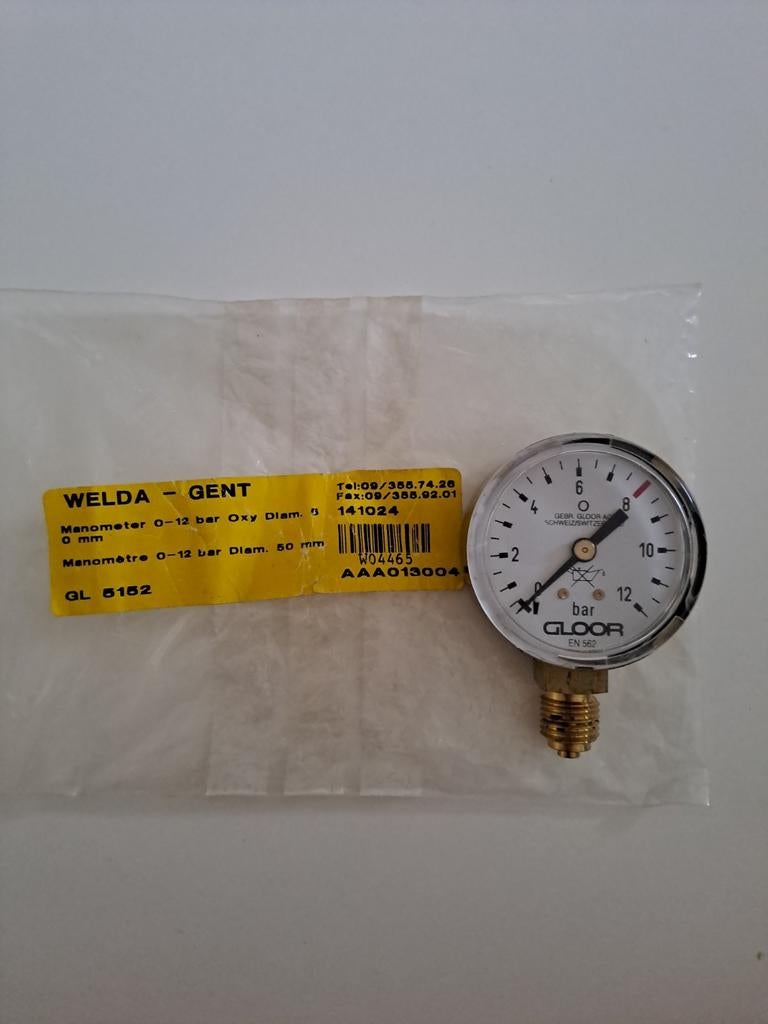 Gloor Manometer Zuurstof 12 bar, Ophalen of Verzenden, Nieuw