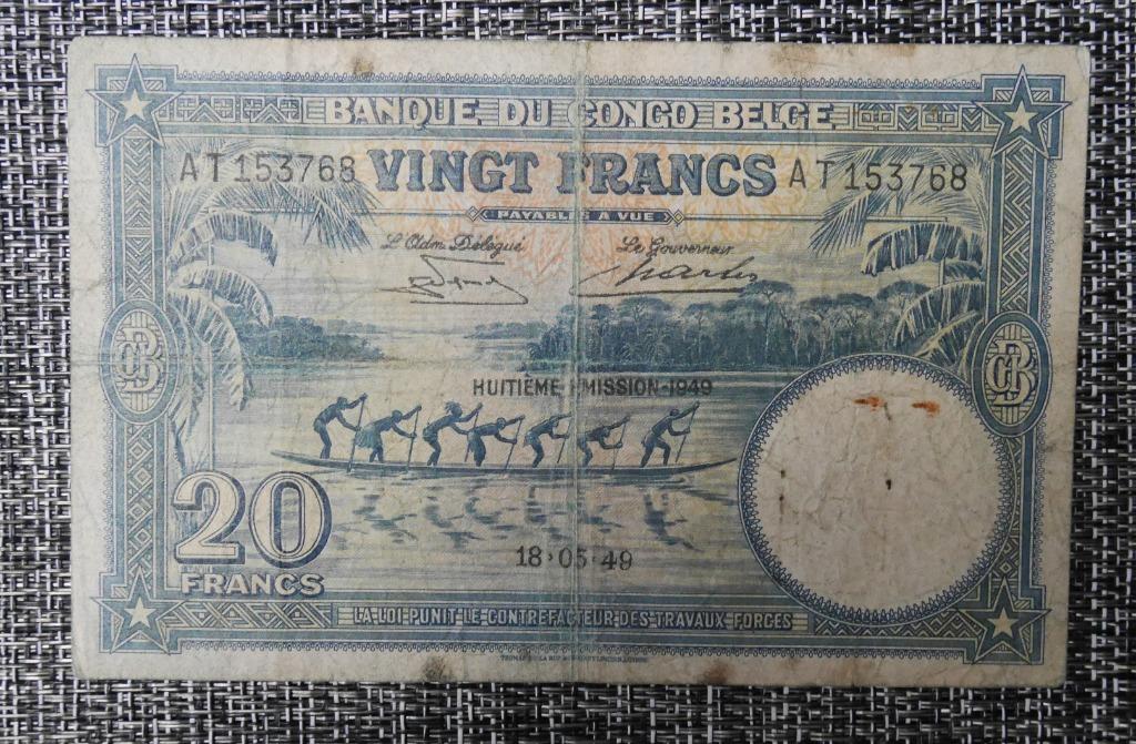 Billet 20 Francs Congo - Belge 18.05.49, Enlèvement ou Envoi, Autres pays, Série