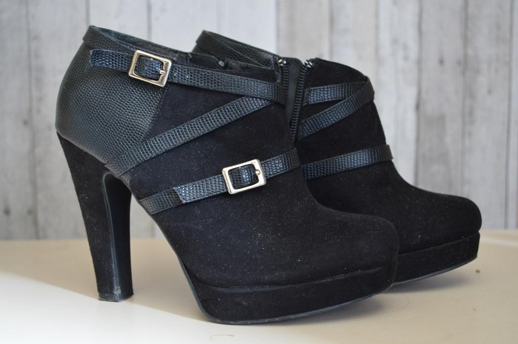 New look enkellaarzen daim en leer hoge hak 11 cm zwart m 37, New Look, Zwart, Lage of Enkellaarzen, Ophalen of Verzenden