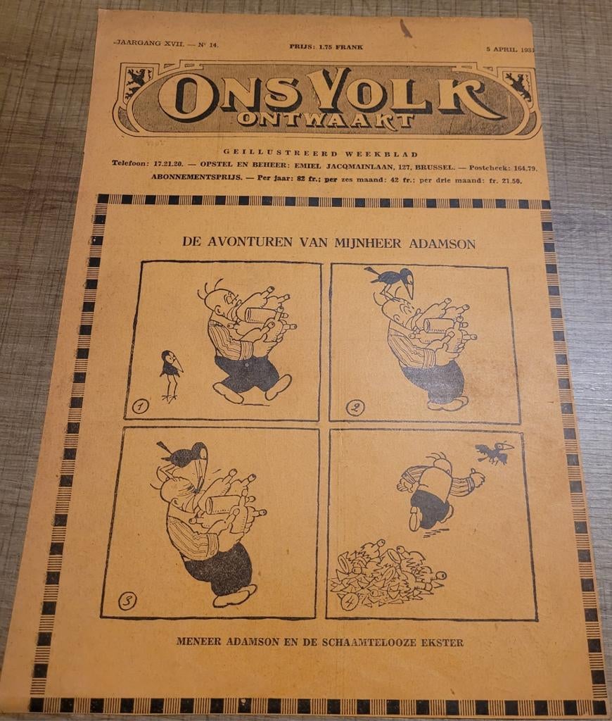 Humorprent: Mijnheer Adamson (Ons volk jaren '30), Enlèvement ou Envoi, Avant 1940, Gravure, Utilisé