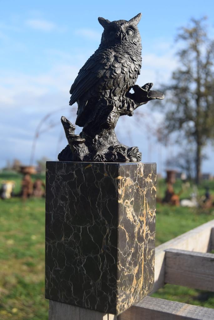 PRACHTIGE BRONZEN UIL GESIGNEERD OP EEN SOKKEL., Antiek en Kunst, Ophalen of Verzenden, Brons
