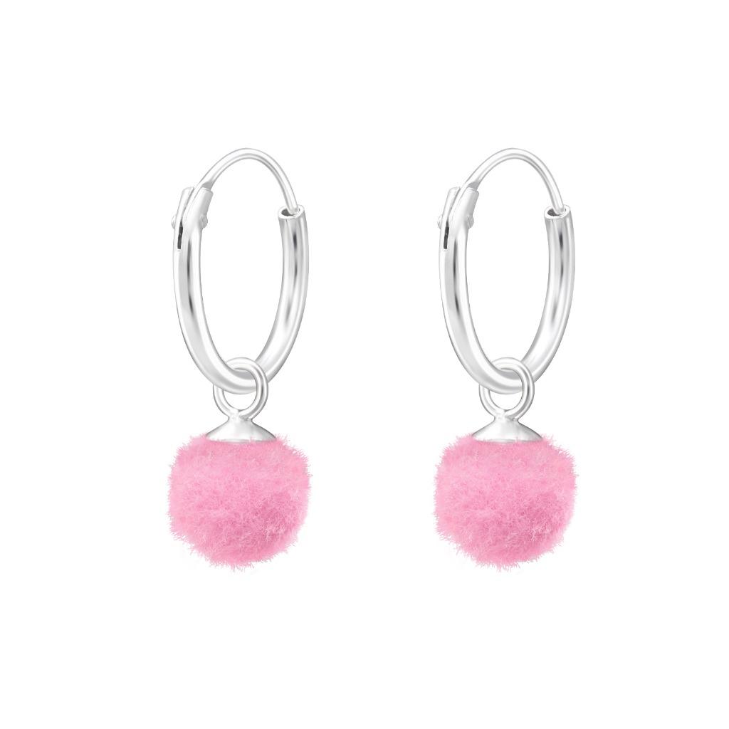 Boucles d'oreilles créoles enfant argentées avec pompon rose, Bijoux, Sacs & Beauté, Bijoux pour enfant, Neuf, Boucles d'oreilles