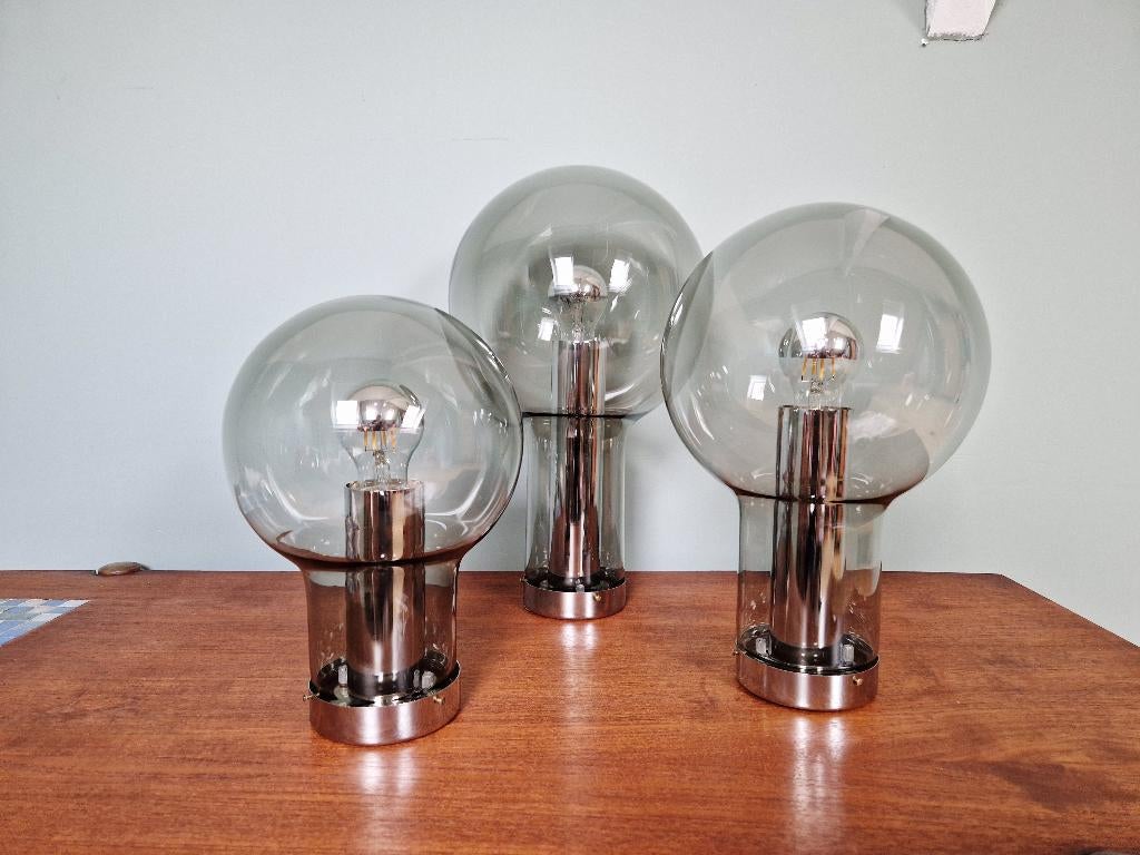 Trio plafondlampen van rookglas, RAAK, 1960, Antiek en Kunst, Ophalen of Verzenden