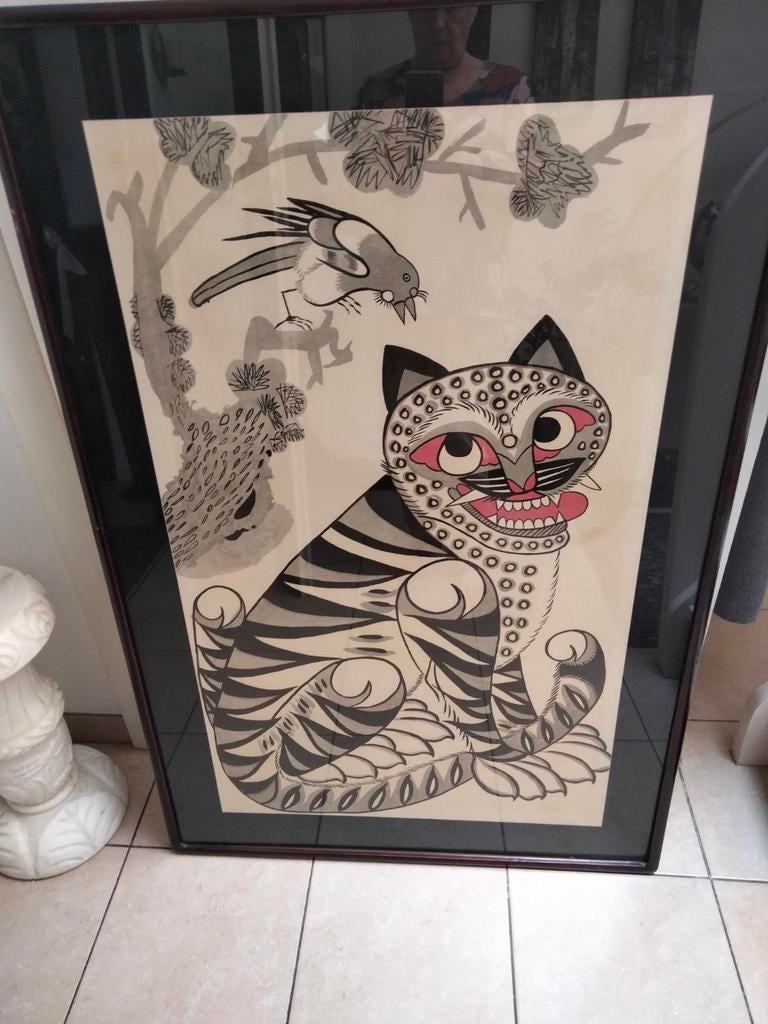 vintage Koreaanse tijger.Volkskunst., Antiek en Kunst, Ophalen