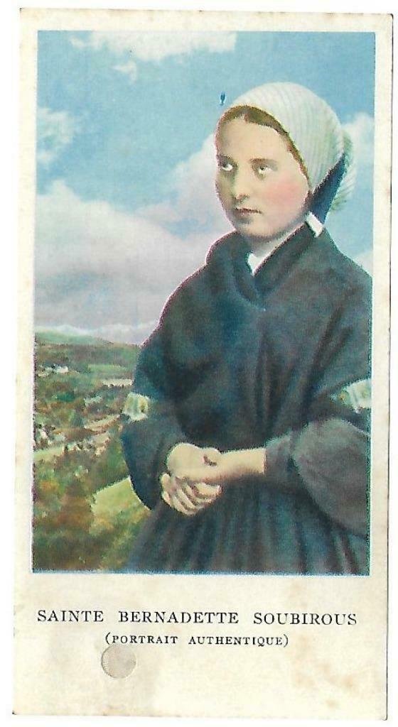 prent devotie Sainte Bernadette Soubirous met relikwie, Verzamelen, Ophalen of Verzenden, 1940 tot 1960, Zo goed als nieuw, Prent