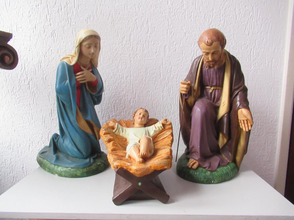 3 grote antieke kerststal beelden hoogte 47 cm ., Antiek en Kunst, Ophalen