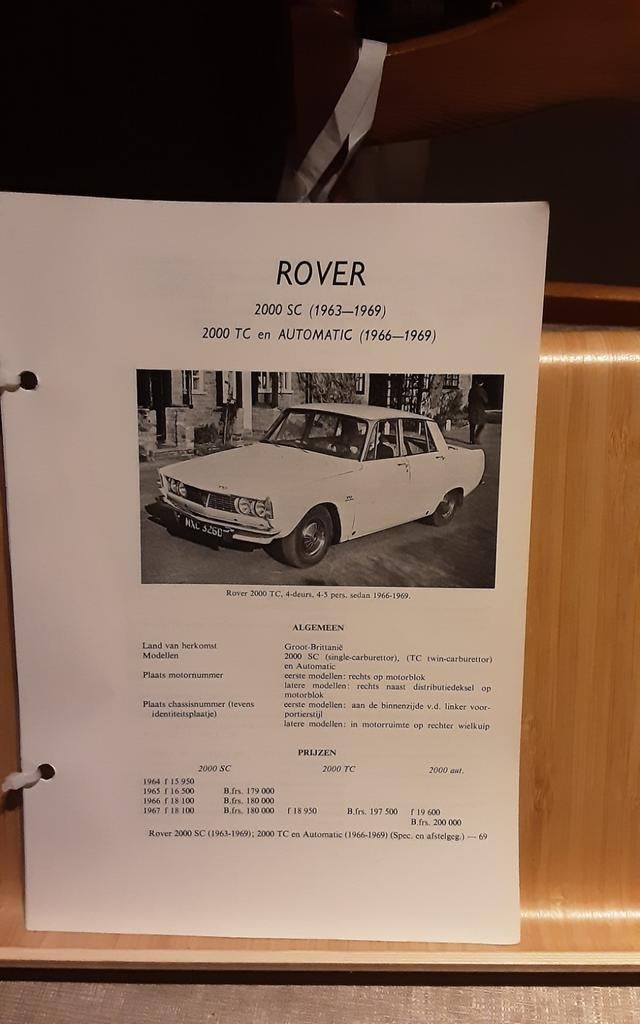 Rover 2000 technische fiche, Enlèvement ou Envoi, Comme neuf