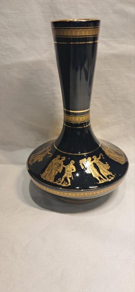 Vintage Spyropoulos Greece Cobalt Blue 24K Gold Vase - Handm, Antiek en Kunst, Antiek | Vazen, Ophalen