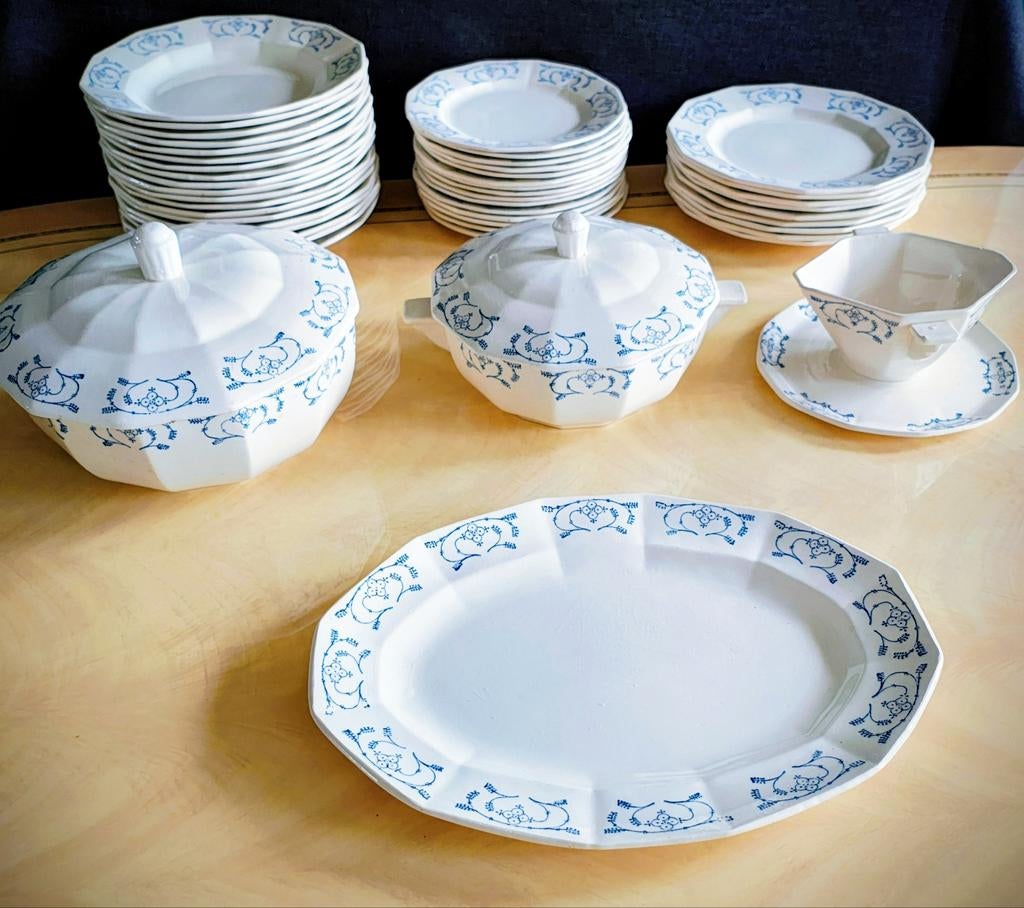 Superbe service ancien CĖRANORD faïence bleue, Antiquités & Art, Enlèvement