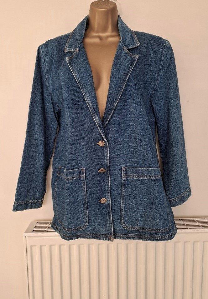 Vintage Blazer / Jas  in Jeansstof - Large - Als Nieuw, Ophalen of Verzenden, Zo goed als nieuw, Maat 42/44 (L), Blauw