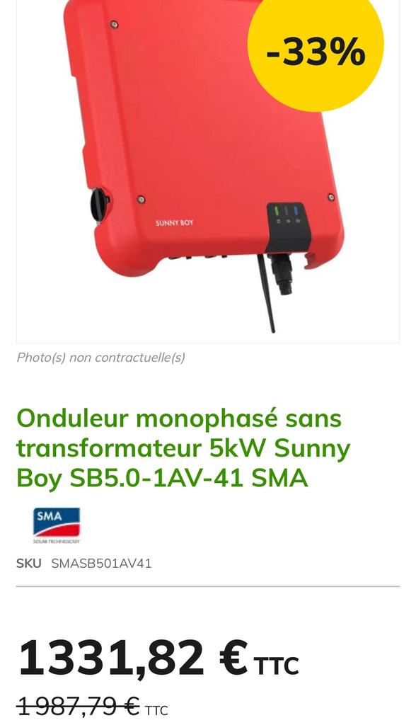 Onduleur Sma sunny boy 5.0 av-41 NEUF, Enlèvement ou Envoi, Neuf, Autres types, 200 watts-crêtes ou plus
