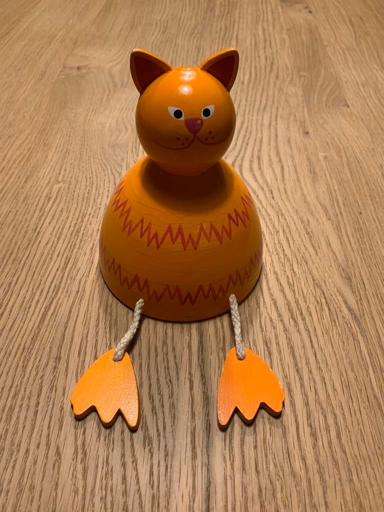 Spaarpot oranje poes in hout. BoiKido., Ophalen, Gebruikt, Hout, Dier