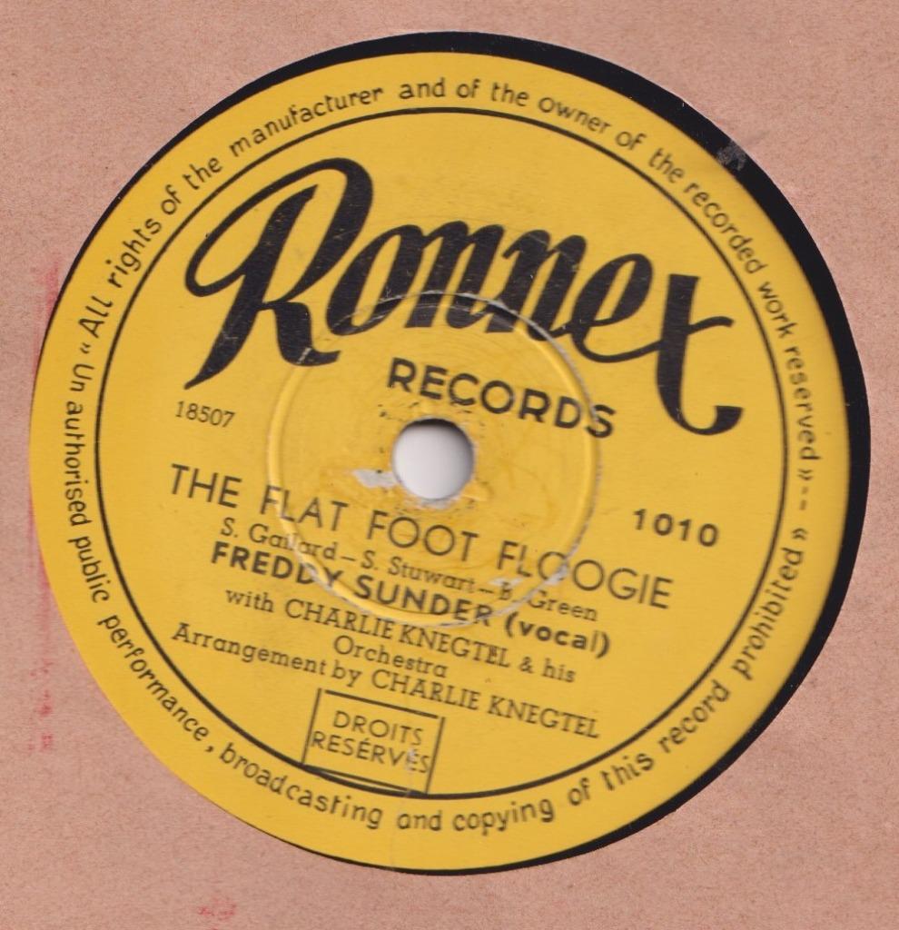 Freddy Sunder – The flat foot floogie / Calling car boogie –, Enlèvement ou Envoi, Utilisé, 10 pouces