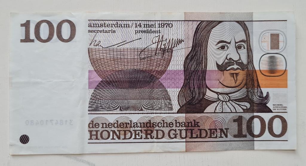 100 Nederlandse Gulden Michiel Adriaensz Den Ruyter, Ophalen of Verzenden, 100 gulden, Los biljet