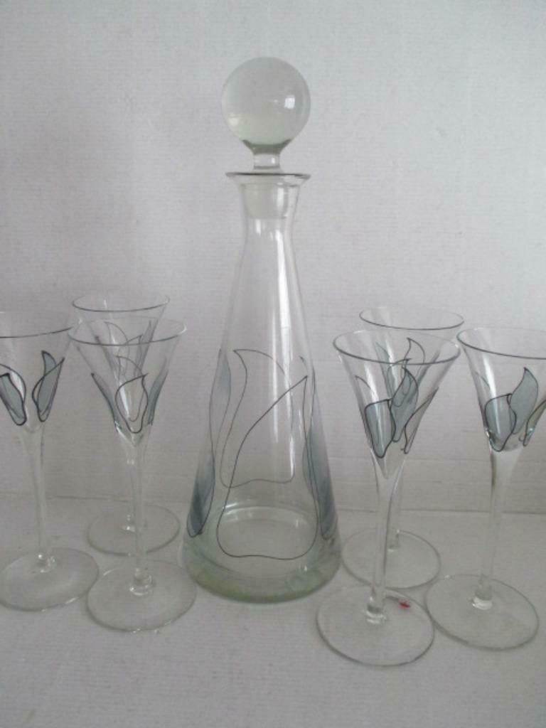 Likeur karaf met 6 glazen - Tiffany stijl - NAGEL W-Germany, Ophalen of Verzenden