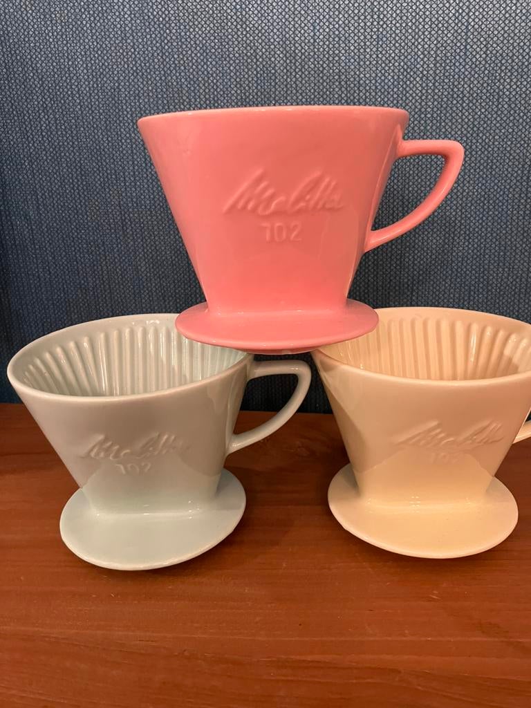 Vintage pastel Melitta keramiek filters model 102, Ophalen of Verzenden, Nieuw, Groen, Overige typen