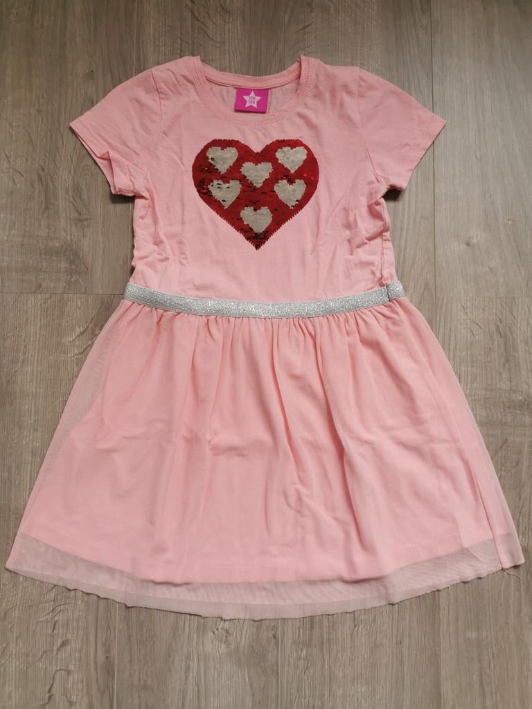 Roze jurk hartje - maat 128, Ophalen of Verzenden, Gebruikt, Meisje, Jurk of Rok