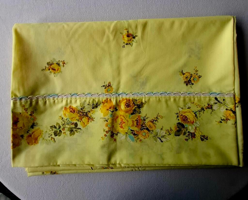 2 draps et 2 traversins coton Percale, Comme neuf, Autres types, Deux personnes, Jaune