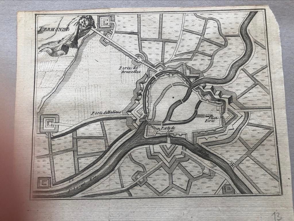 Kaart van Dendermonde, Antiek en Kunst, Kunst | Etsen en Gravures, Ophalen of Verzenden