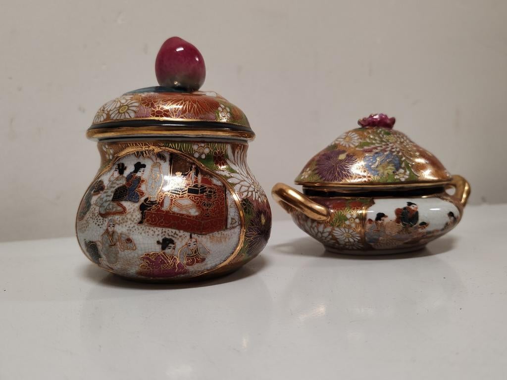 Antiek setje Chinese potjes met stempel, Antiek en Kunst, Ophalen