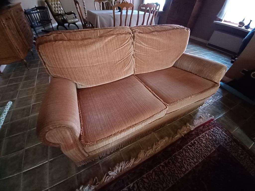 3-zit + 2-zit - zalmkleurige stof velours - zeer kwalitatief, Huis en Inrichting, Zetels | Complete zithoeken, Ophalen, Stof