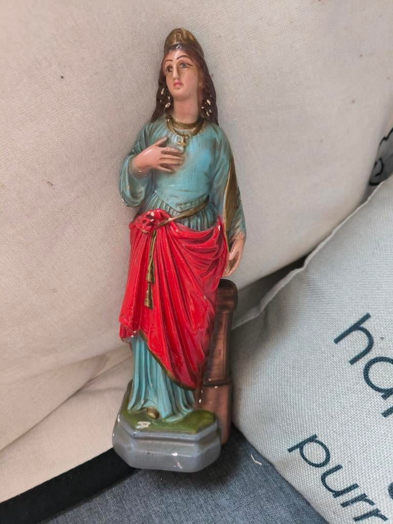 Klein gipsen Sint-Barbara beeld mijnwerkers., Ophalen