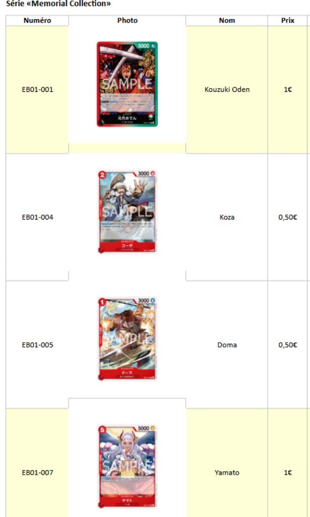 Cartes japonaises One Piece – EB01 – Memorial Collection, Enlèvement, Comme neuf