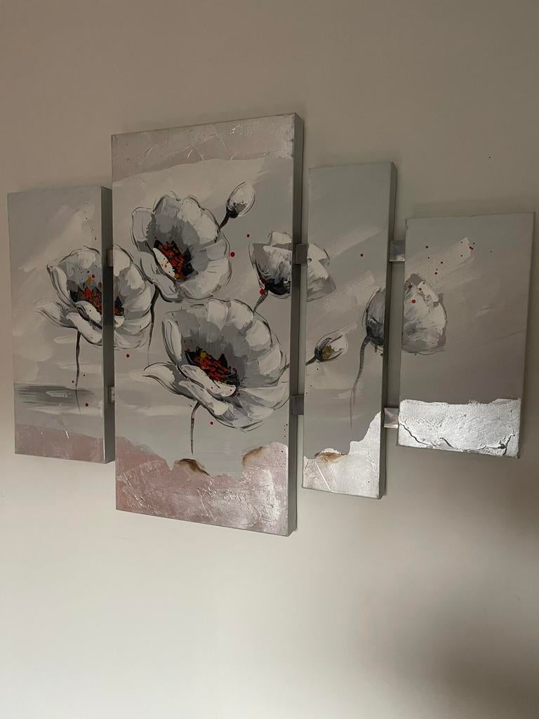 Modern schilderij 4 luik bloemen, Antiek en Kunst, Kunst | Schilderijen | Modern, Ophalen