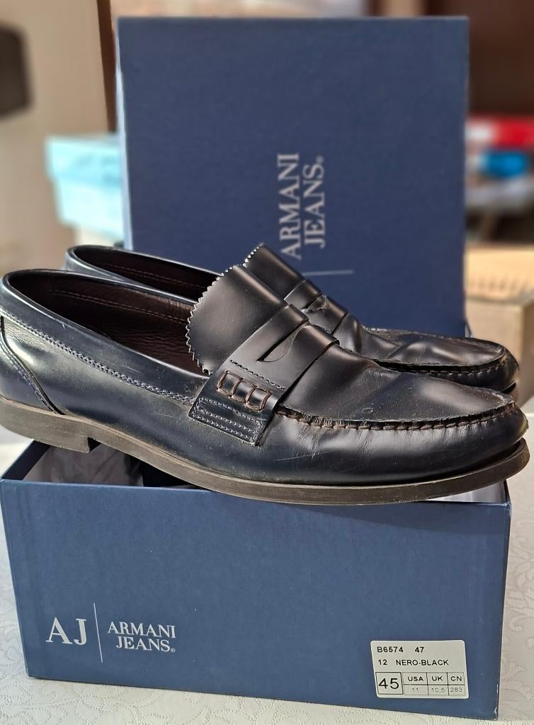 Zwarte instappers heren 45 Massimo Dutti binnen buiten leder, Zwart, Overige typen, Ophalen of Verzenden, Zo goed als nieuw