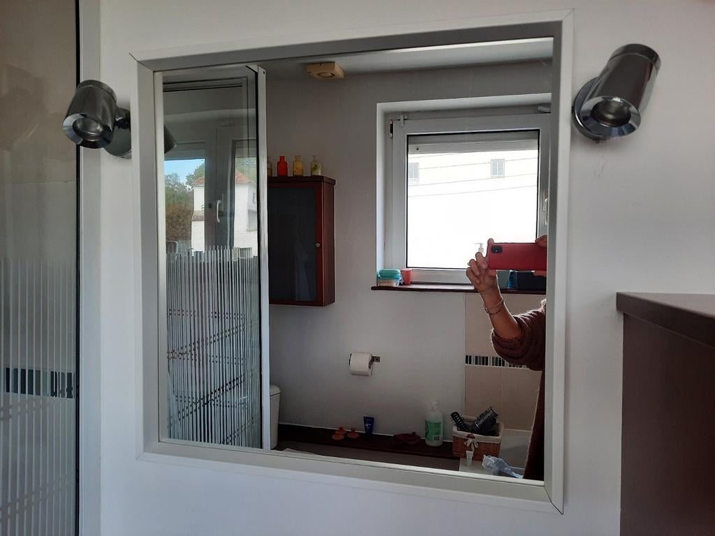 Miroir carré,  cadre blanc, Ophalen, Zo goed als nieuw, Vierkant