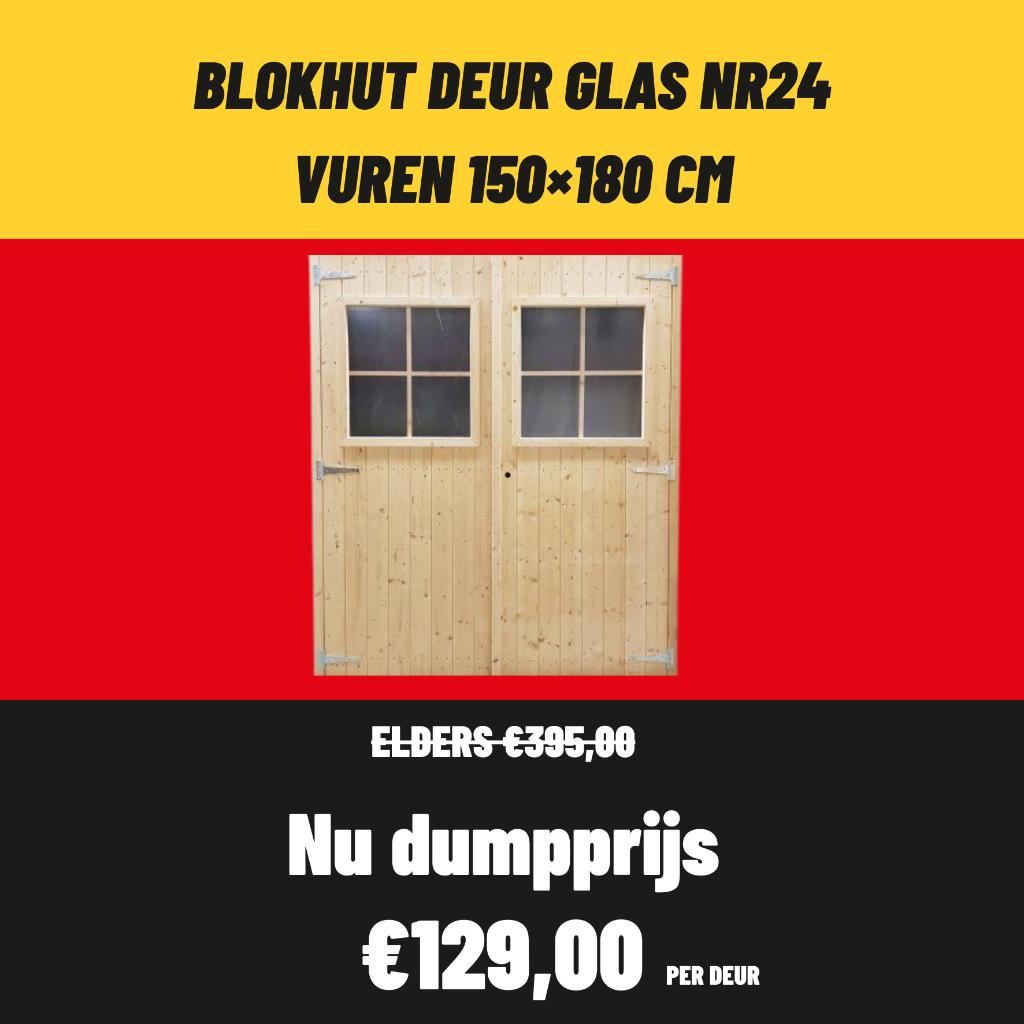 Blokhutdeur | Tuinhuis | Draai-/Kiepraam | Vuren deur & raam, Ophalen, Nieuw, Hout, Blokhut