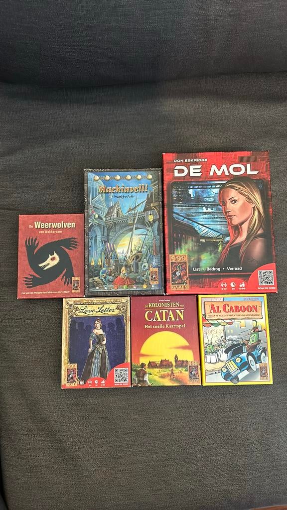 6 Gezelschapsspellen voor 30e De Mol Love letter Catan, Hobby en Vrije tijd, Ophalen of Verzenden, Zo goed als nieuw