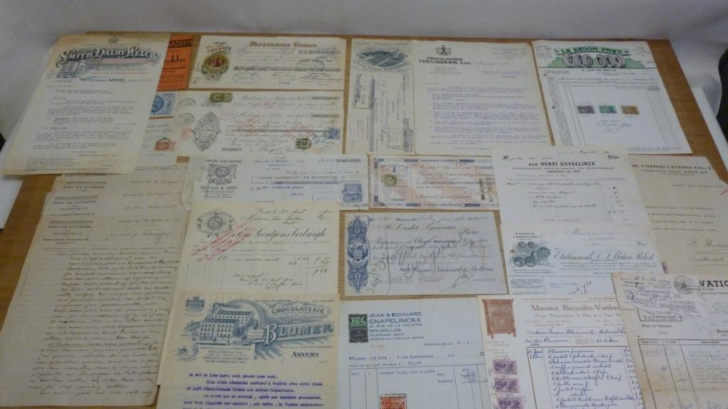 Lot van 24 verschillende facturen en cheques:1894 tot 1930., Antiek en Kunst, Ophalen of Verzenden, Diverse auteurs